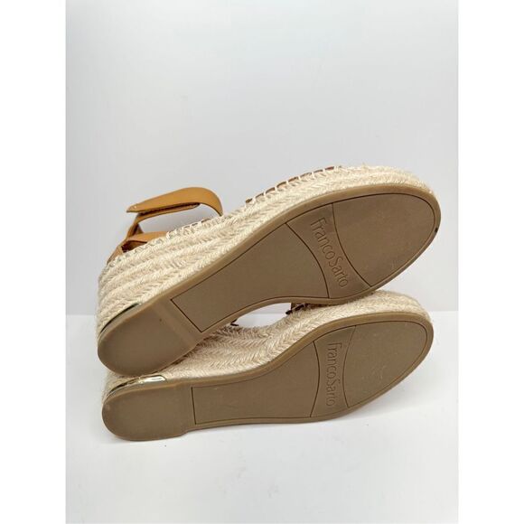 Franco Sarto Leather Sandals Womens‎ Size 9.5 Brown Wedges Open Toe Ankle Strap - Picture 9 of 10